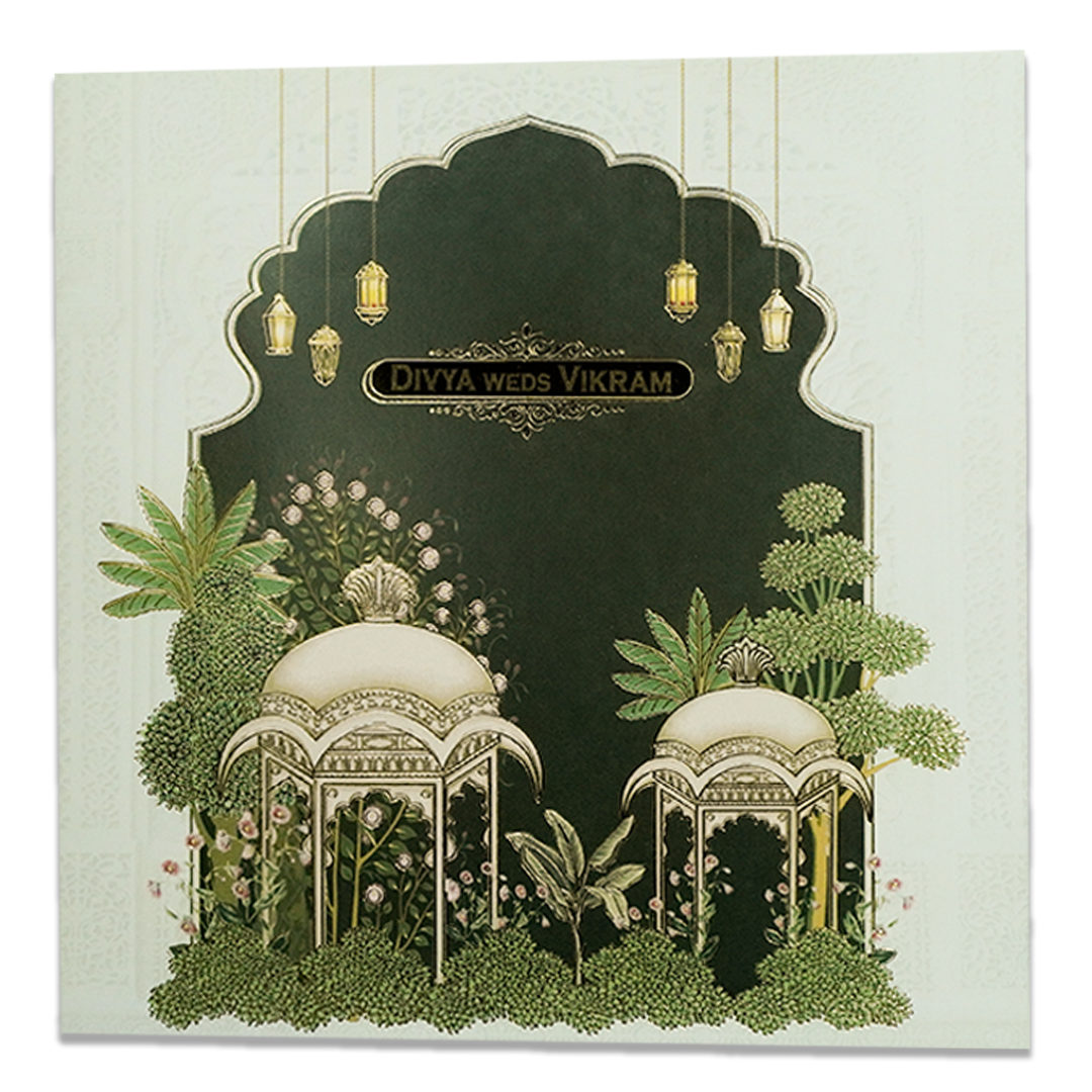 Green Gazebo Themed Wedding Card - KNSN6713G