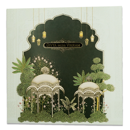 Green Gazebo Themed Wedding Card - KNSN6713G