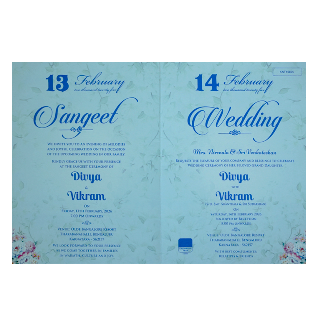 Light Blue Floral Wedding Invitation Card-KNTY6805