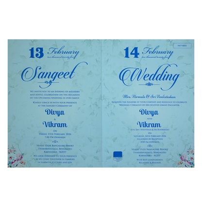Light Blue Floral Wedding Invitation Card-KNTY6805