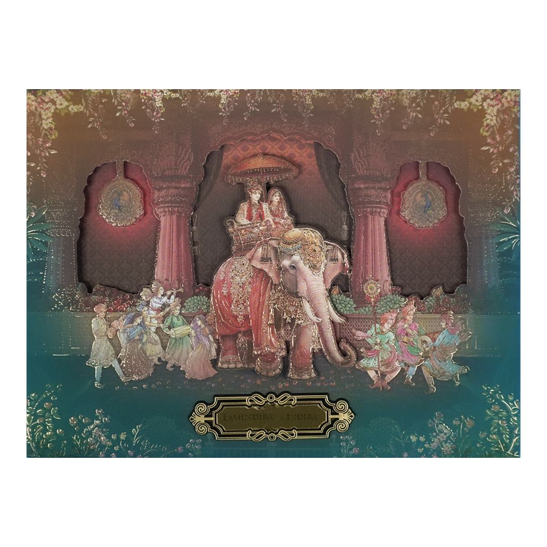Royal Procession Elephant Padded Wedding Card-KSSC2520