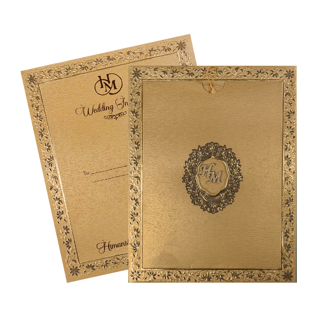 Gold Floral Border Padded Wedding Card-KSI64530