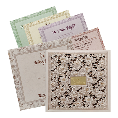 Beige Floral Laser Cut Invitation-King of Cards