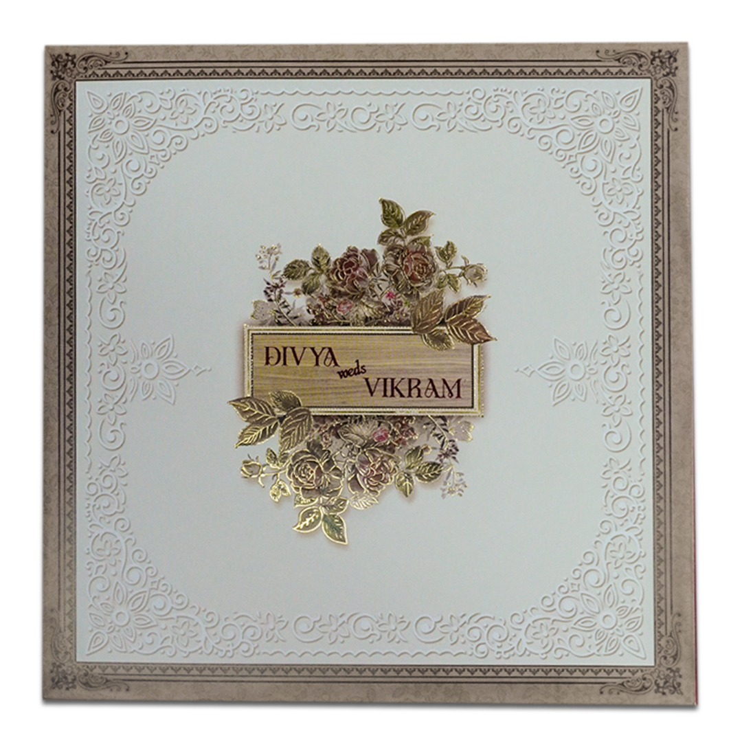 Brown Rose Floral Wedding Card-KNSN6712B