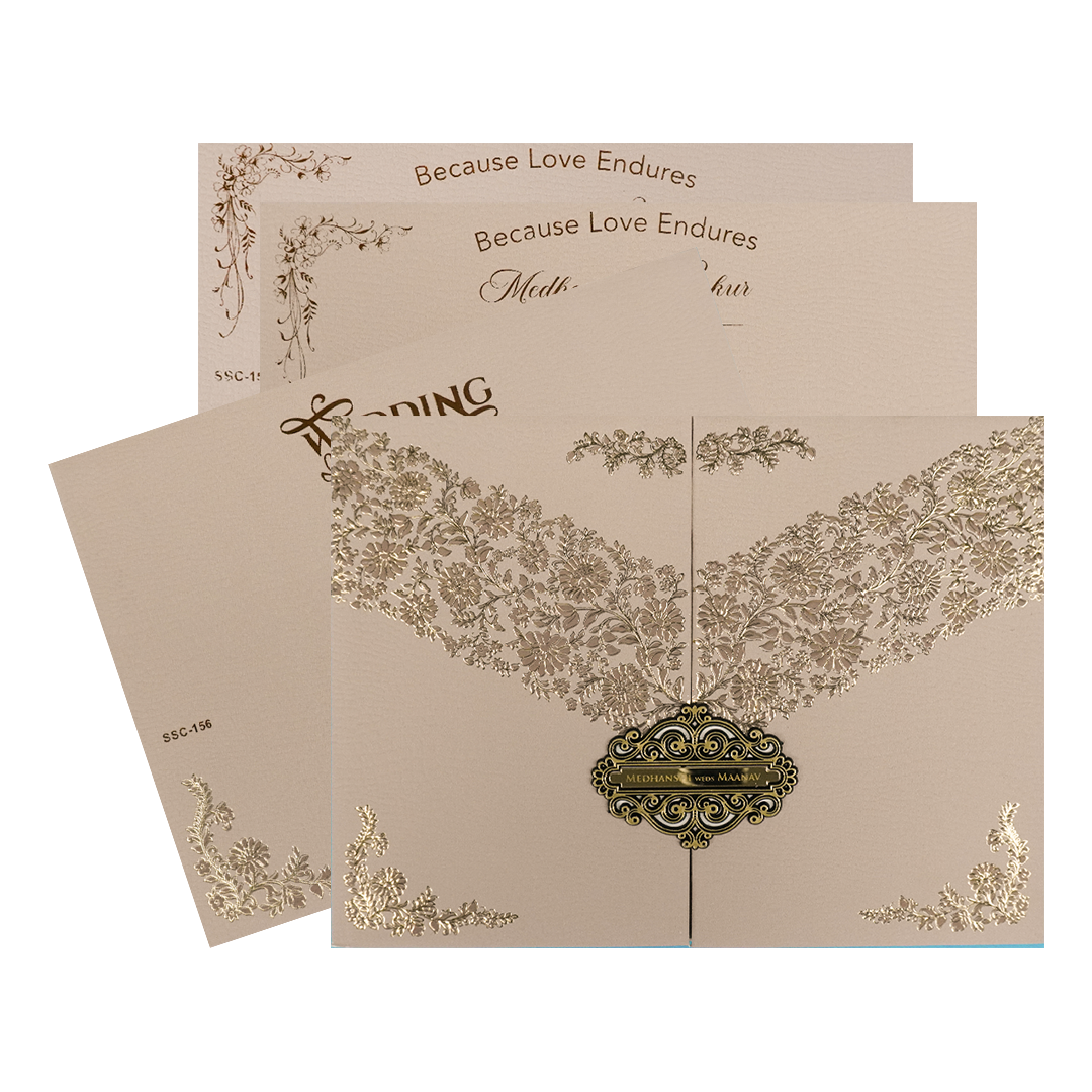 Check out Cream Pink Floral Padded Wedding Card at best price. ✅WhatsApp Support ✅Express Delivery.|King of cards.