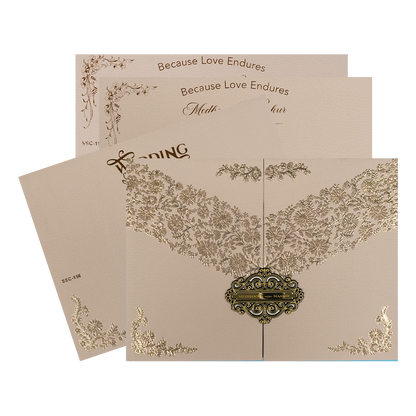 Check out Cream Pink Floral Padded Wedding Card at best price. ✅WhatsApp Support ✅Express Delivery.|King of cards.