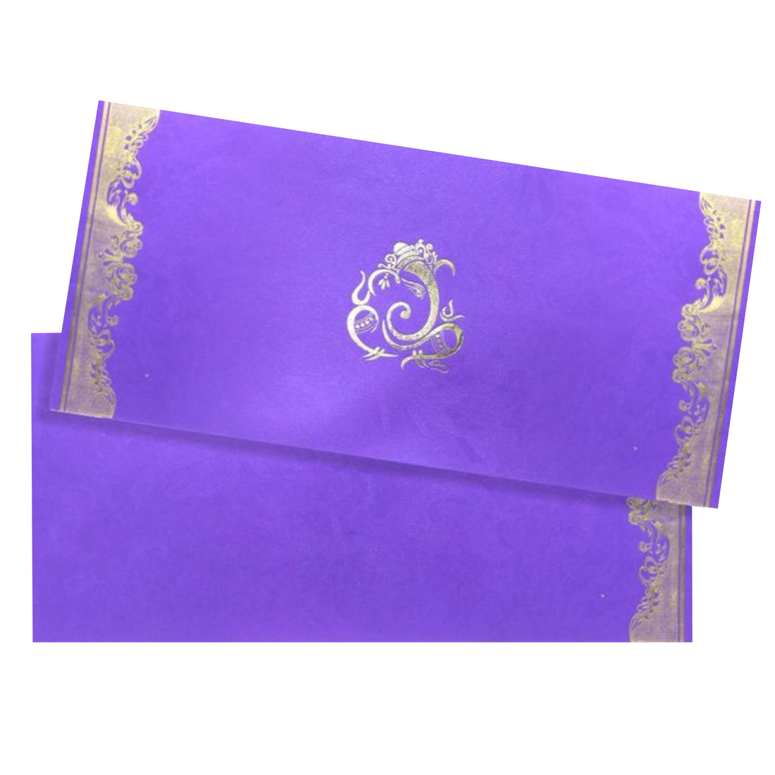 Lovely Gold Foiling Ganesha With Violet Shading Wedding Card-KNK1789