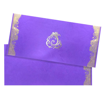 Lovely Gold Foiling Ganesha With Violet Shading Wedding Card-KNK1789