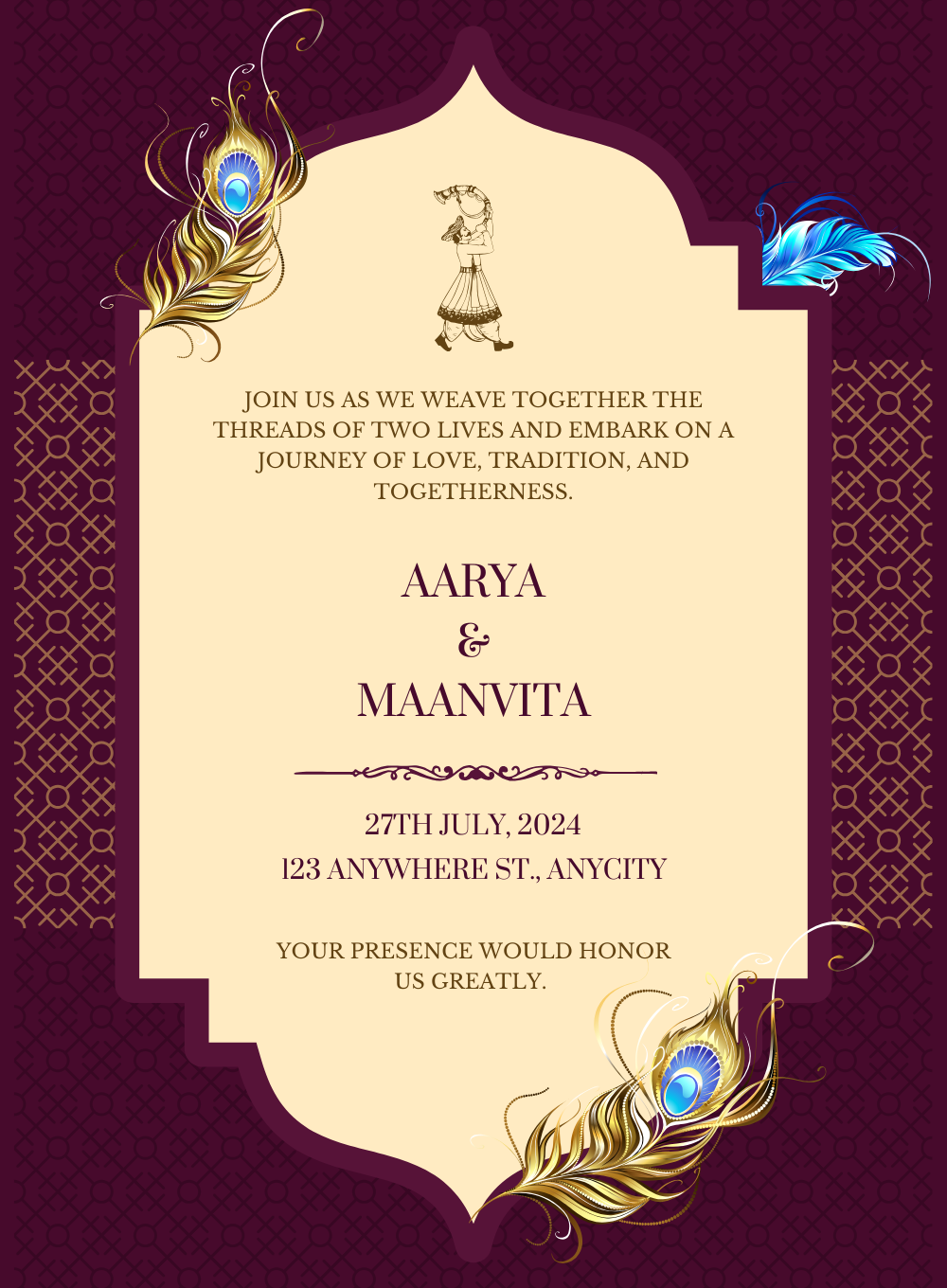 Burgundy and Gold Traditional Indian Wedding Invitation-EINK0038