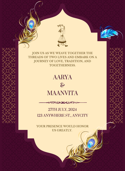 Burgundy and Gold Traditional Indian Wedding Invitation-EINK0038