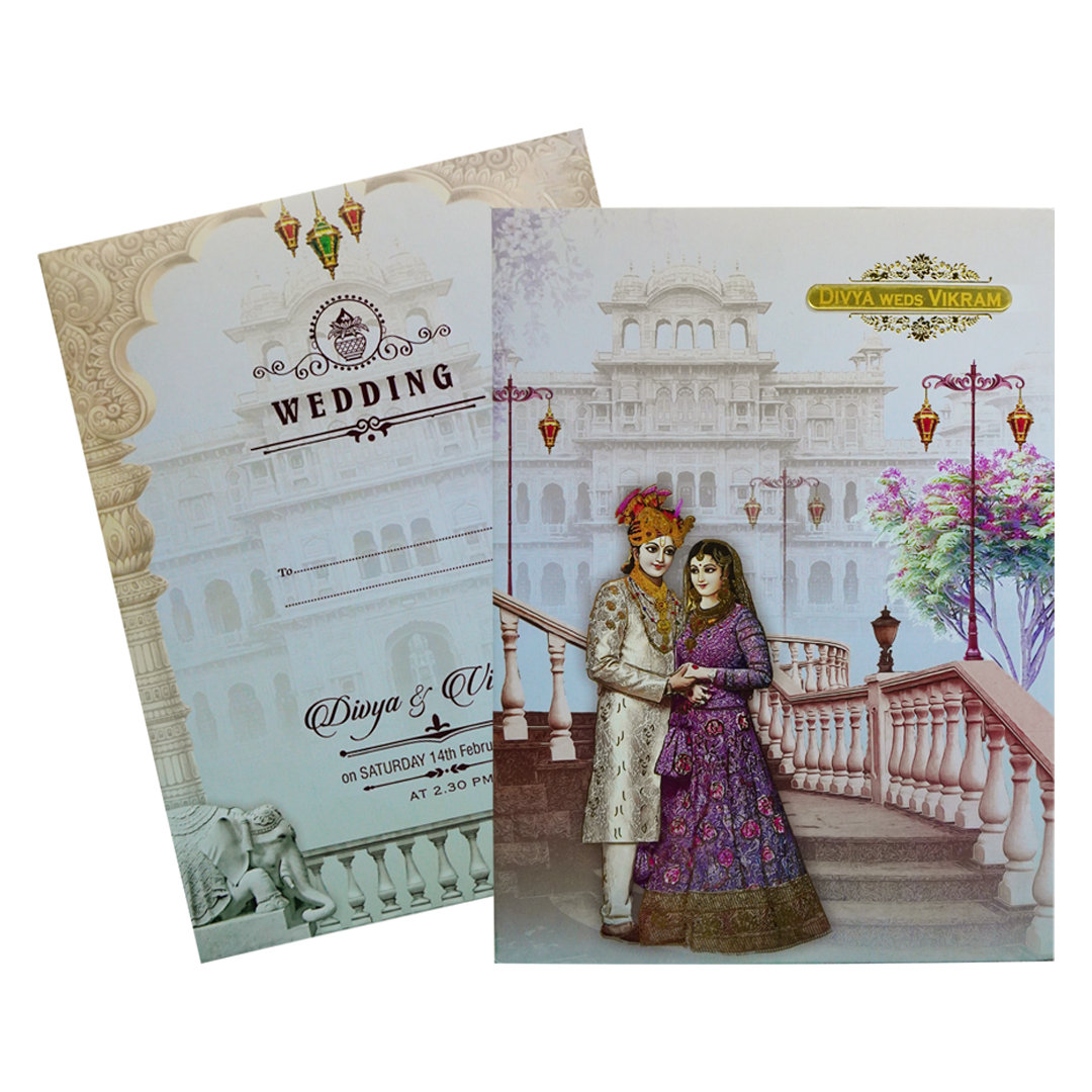 Light Blue Bride Groom Invitation Card-KNKC4069