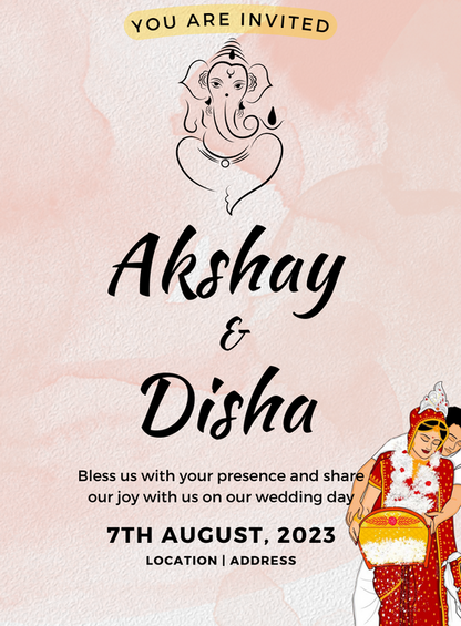 Pink Ganesha Gujarati Wedding Invitation-AAGWI005