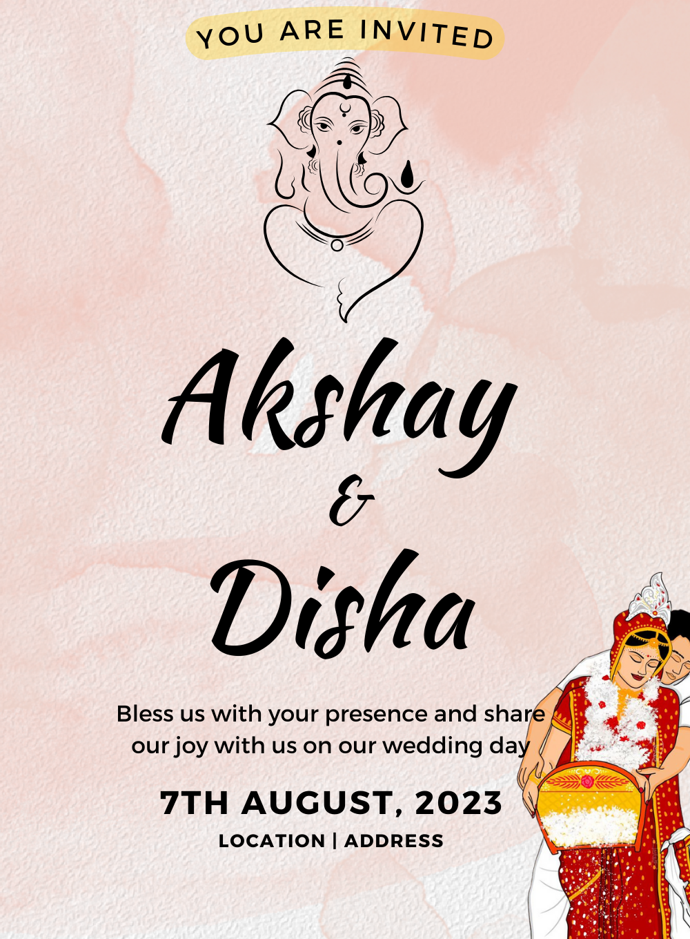 Pink Ganesha Gujarati Wedding Invitation-AAGWI005