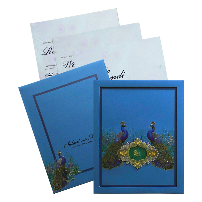 Blue Premium Padded Marriage Invitation-King of Cards