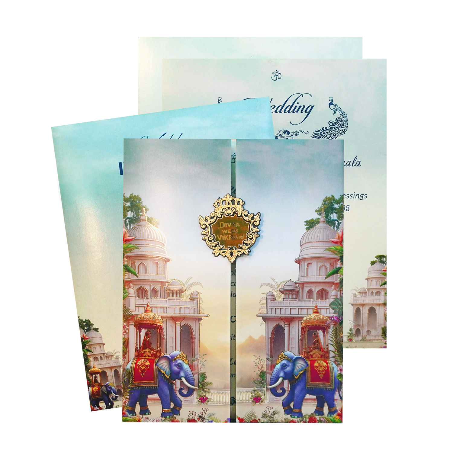 Invite in royal style with this palace theme door opening wedding card, adorned with majestic elephant motifs and a customized gold acrylic nameplate. Ideal for grand traditional weddings. ? WhatsApp Support ? Express Delivery