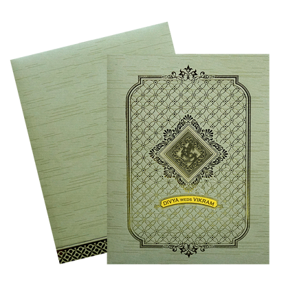 Pista Green Shiny Ganesha Wedding Card-KNKR5031G