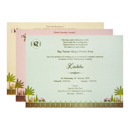 Cream Palace Theme Padded Wedding Card-KSI64010