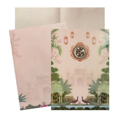 Pink Palace Peacock Floral Wedding Card-KNEP1613
