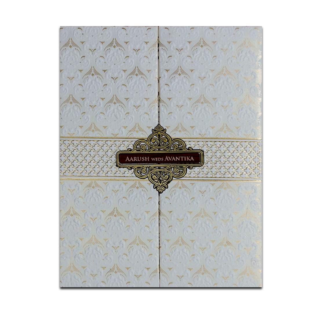 White Textured Padded Wedding Card-KSH73560