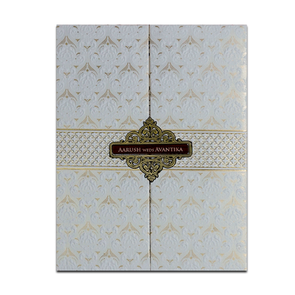 White Textured Padded Wedding Card-KSH73560