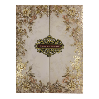 Cream Floral Padded Wedding Card-KSH72430