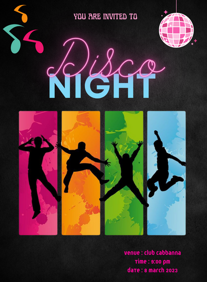 Black Sparkling Wedding Disco Invitation-AAVSI006