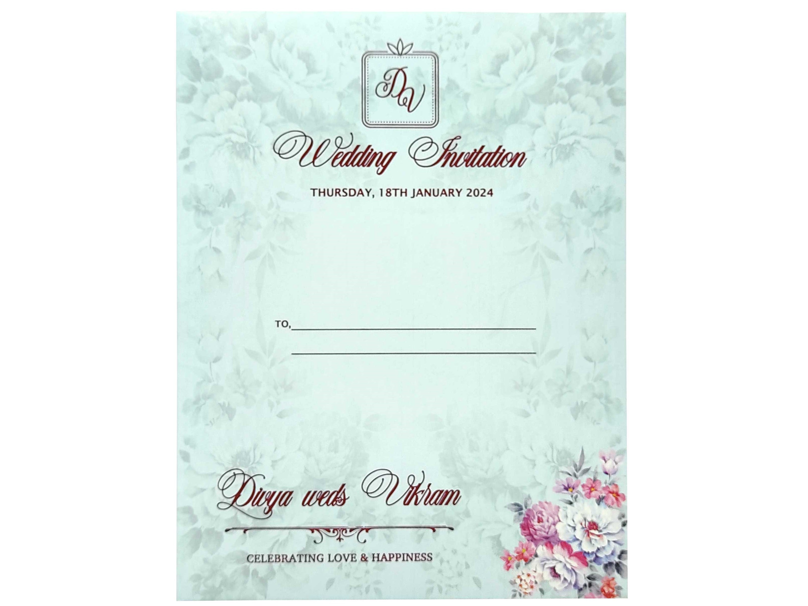 Blue Floral Door Type Invitation Card-KNK9701LB