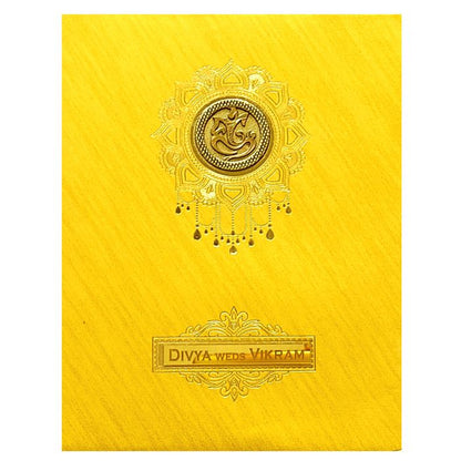 Gold Ganesha Nameplate Wedding Card-King of Cards