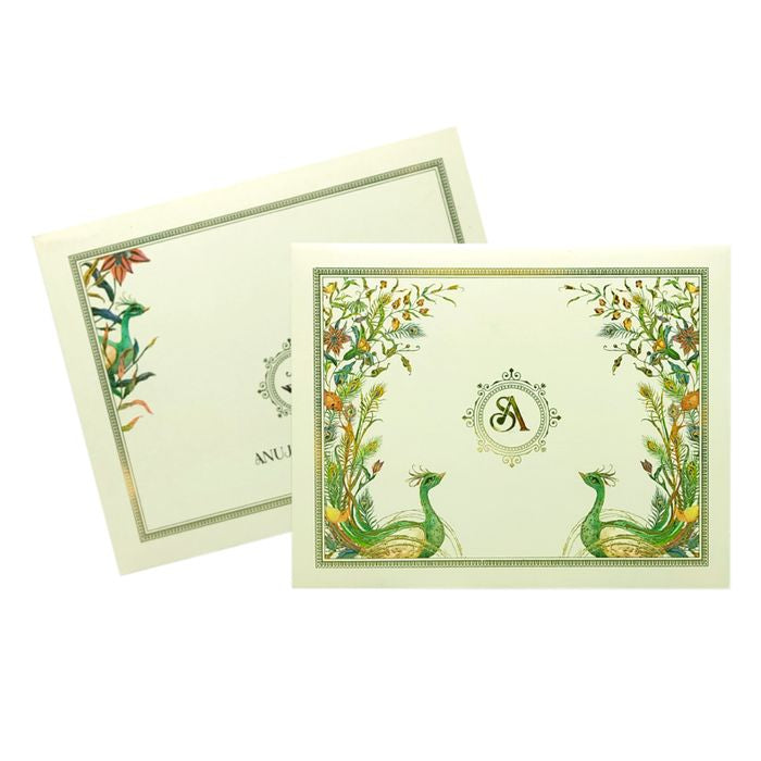 White Peacock Wedding Card Design-King of Cards