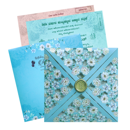 Blue Floral Laser Cut Wedding Card-King of Cards