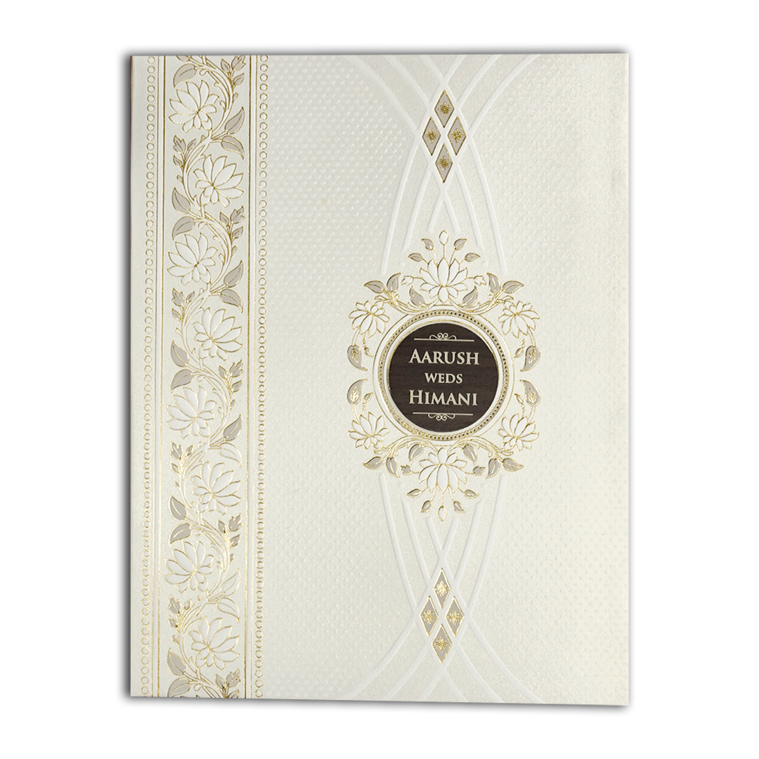 White Floral Padded Wedding Card-KSH73600