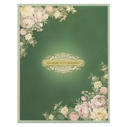 Dark Green Floral Padded Wedding Card-KSSC2490