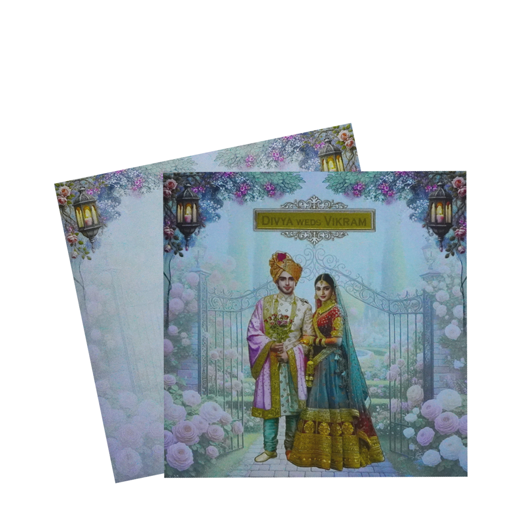 Jade Green Bride and Groom Wedding Card-KNSN6709B