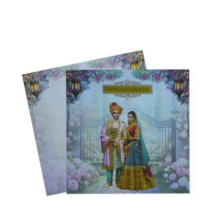 Jade Green Bride and Groom Wedding Card-KNSN6709B