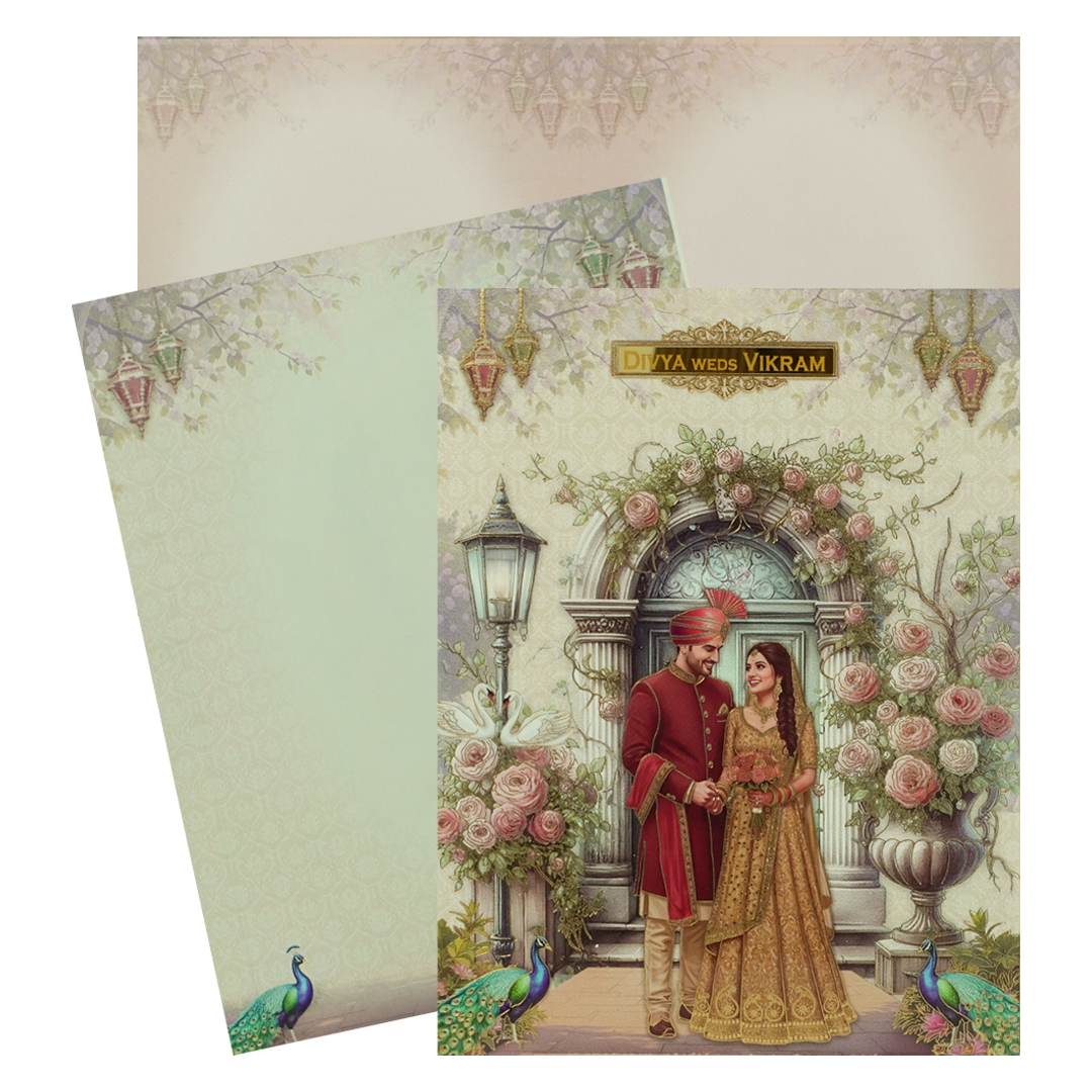 Lavender Floral Bride Groom Wedding Card-KNKJ1157
