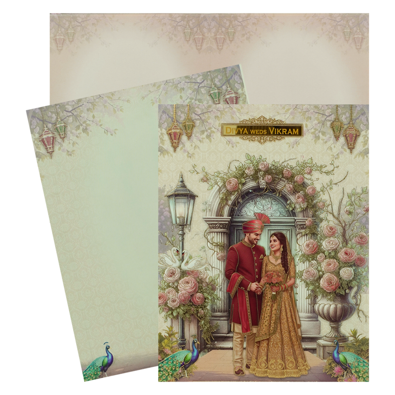 Lavender Floral Bride Groom Wedding Card-KNKJ1157