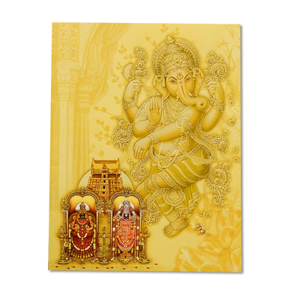 Yellow Balaji Padmavathi Ganesha Wedding Card - KNK3111