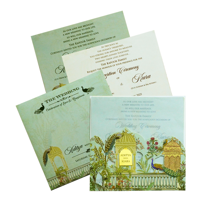Green Peacock Laser Cut Marriage Invitation-King of Cards