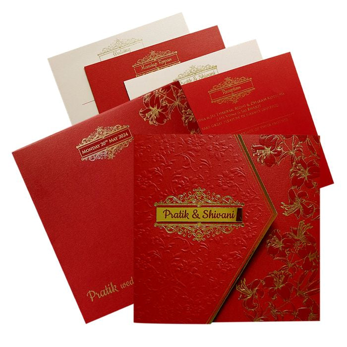 Red Floral Nameplate Door Wedding Card-King of Cards