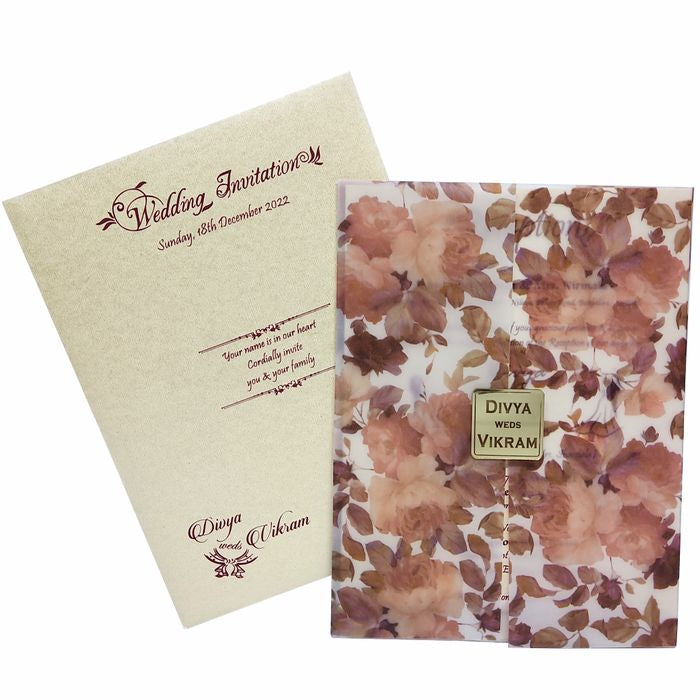 Cherry Maroon Floral Tracing Sheet Card In Offset Print-KNCY6072-King of Cards