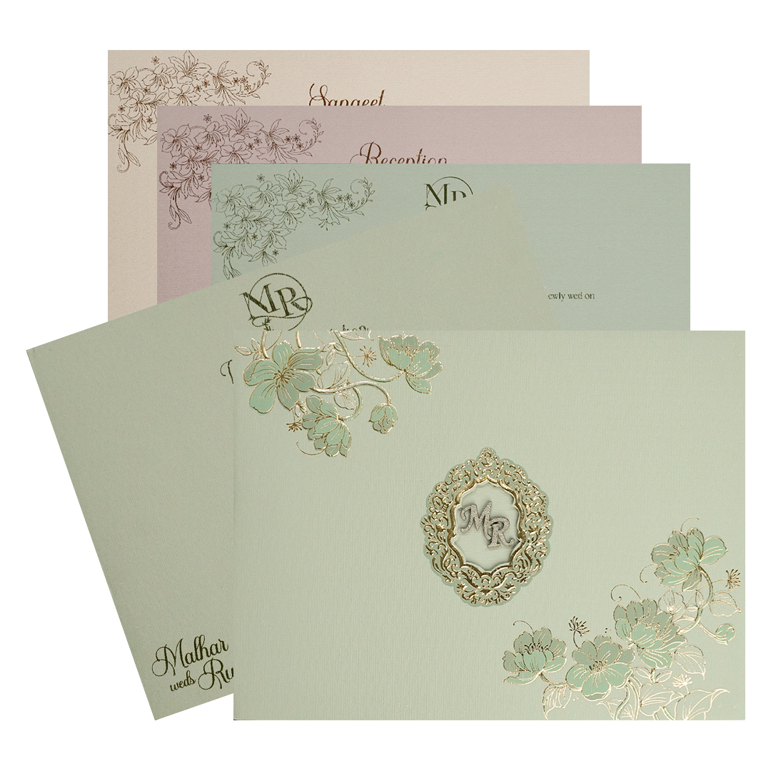 Green Floral Padded Wedding Card-KSI64500