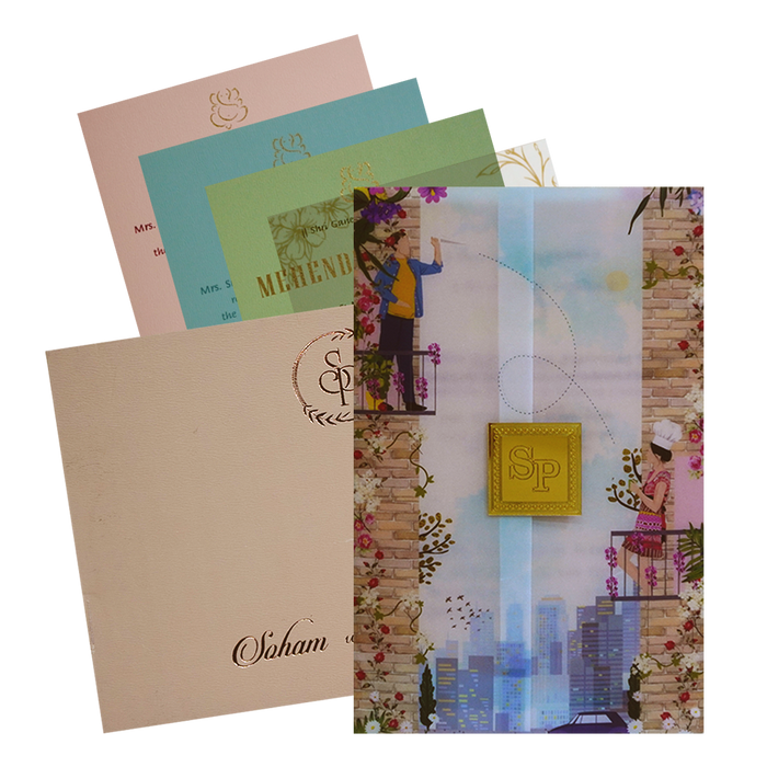 Blue Couple Tracing Sheet Invitation Card-King of Cards