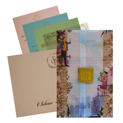 Blue Couple Tracing Sheet Invitation Card-King of Cards