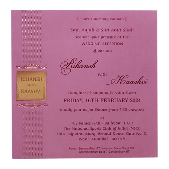 Dark Pink Single Sheet Invitation Card-King of Cards