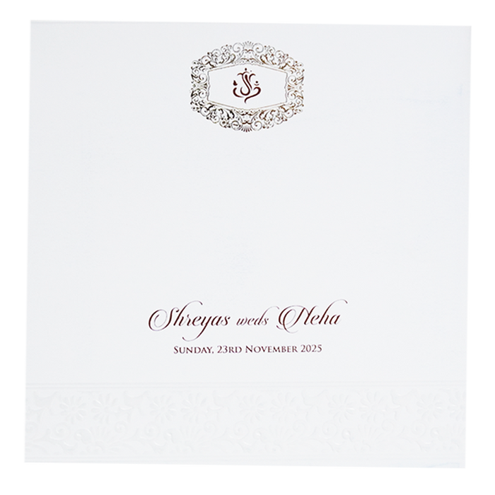 White Embossed Design Wedding Invitation Card-King of Cards