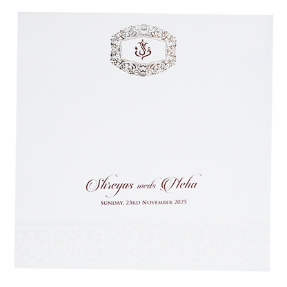 White Embossed Design Wedding Invitation Card-King of Cards