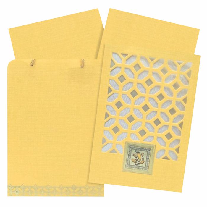 Bright Orange Shading With Ganesha Theme Bag Type Wedding Card-King of Cards