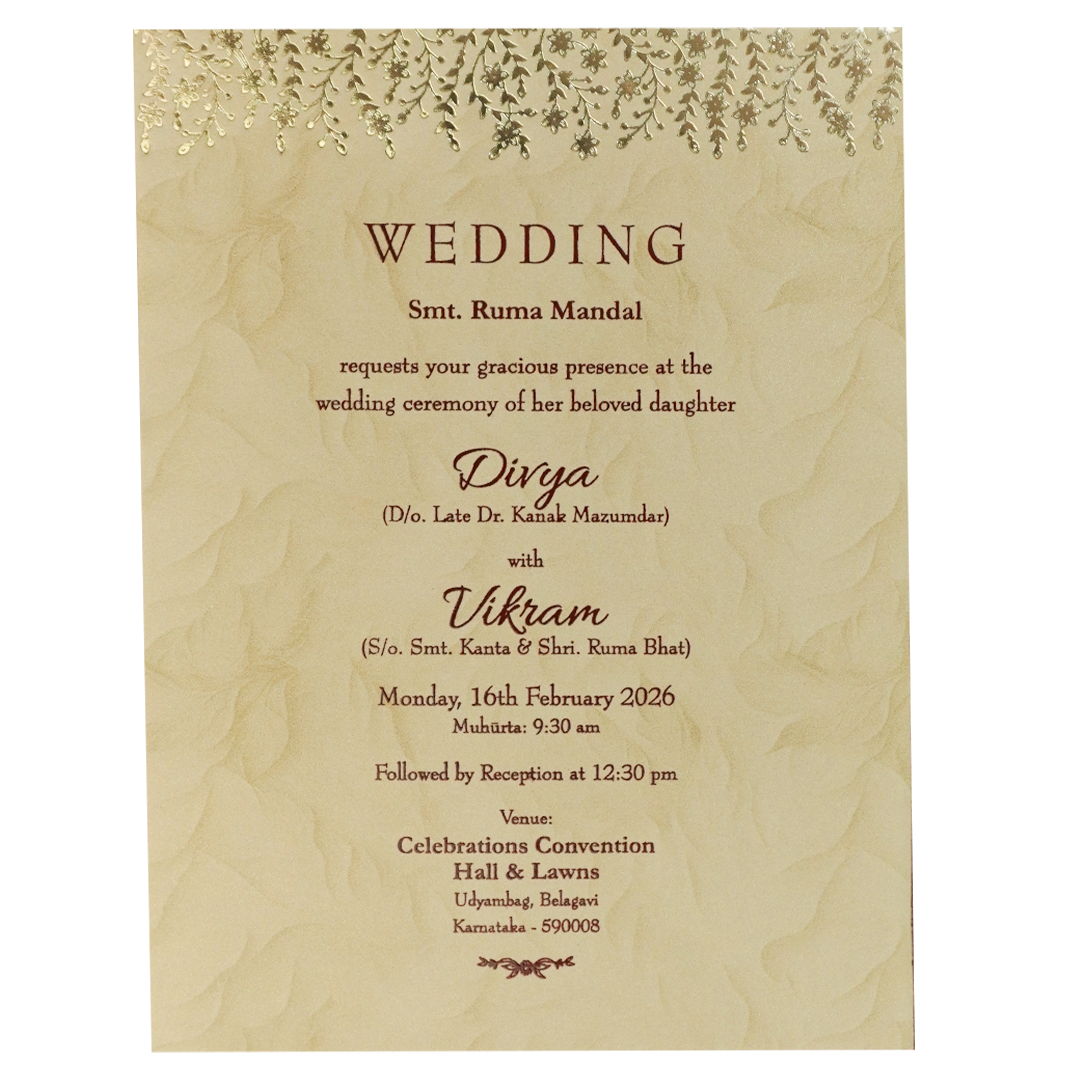 Cream Gold Single Sheet Wedding Card-KNPD1481