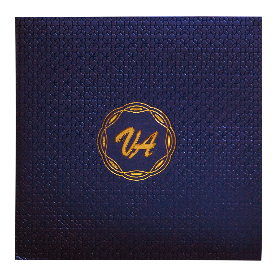 Royal Blue Embossed Padded Wedding Card-KRC30461