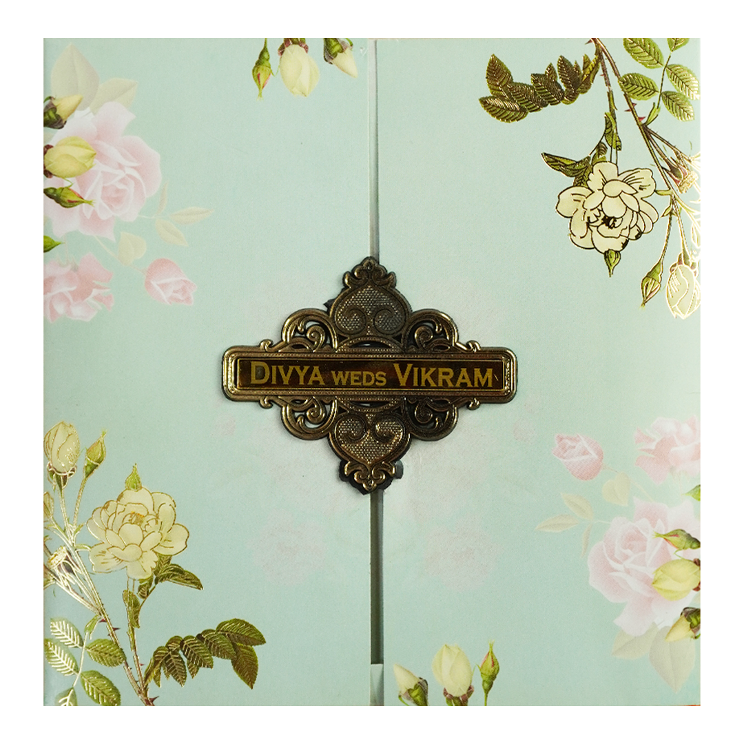 Mint Green Floral Door Wedding Card-KNSN6704G